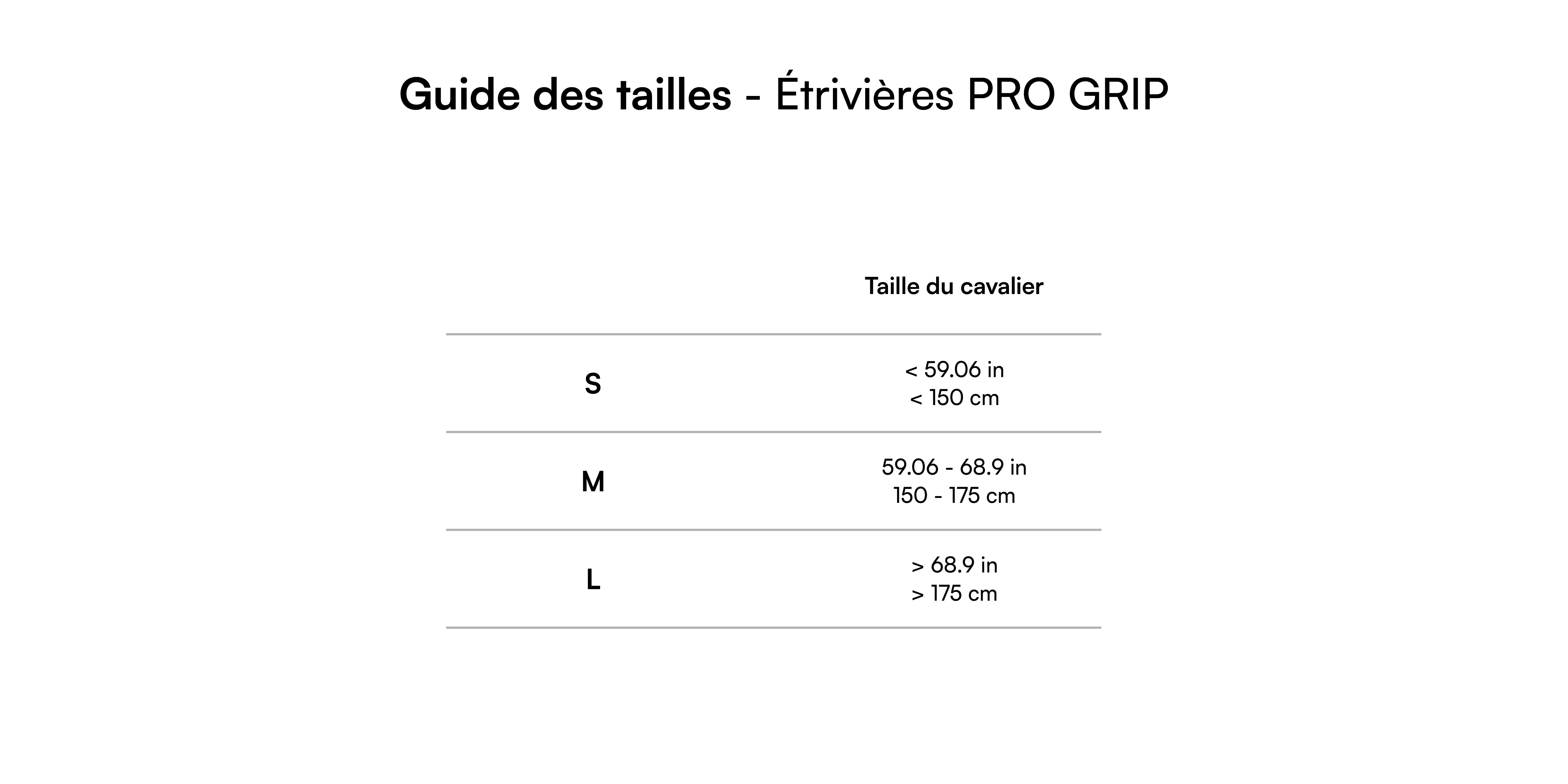 Guide des tailles - Étrivières PRO GRIP