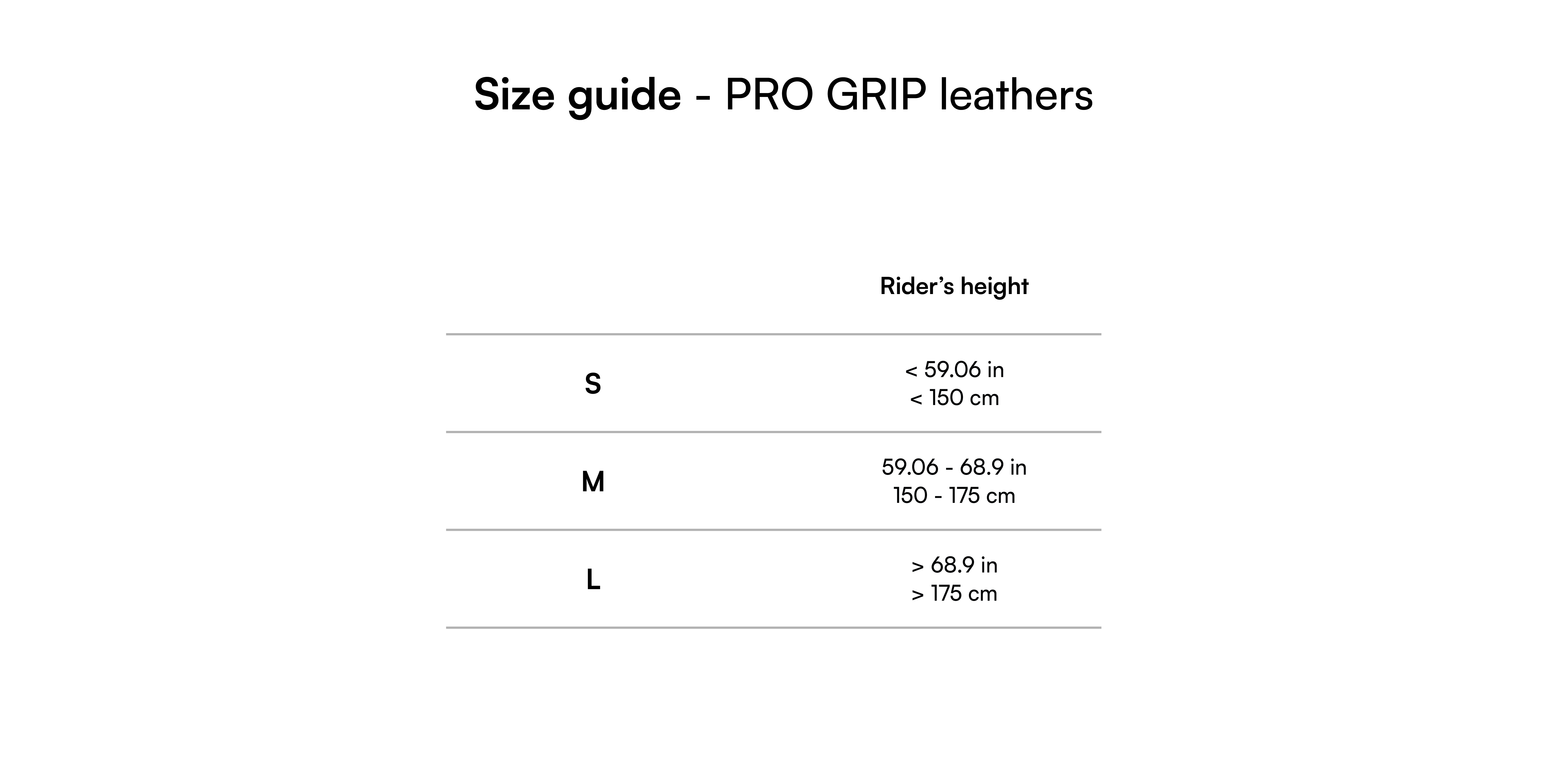 Size guide - PRO GRIP leathers