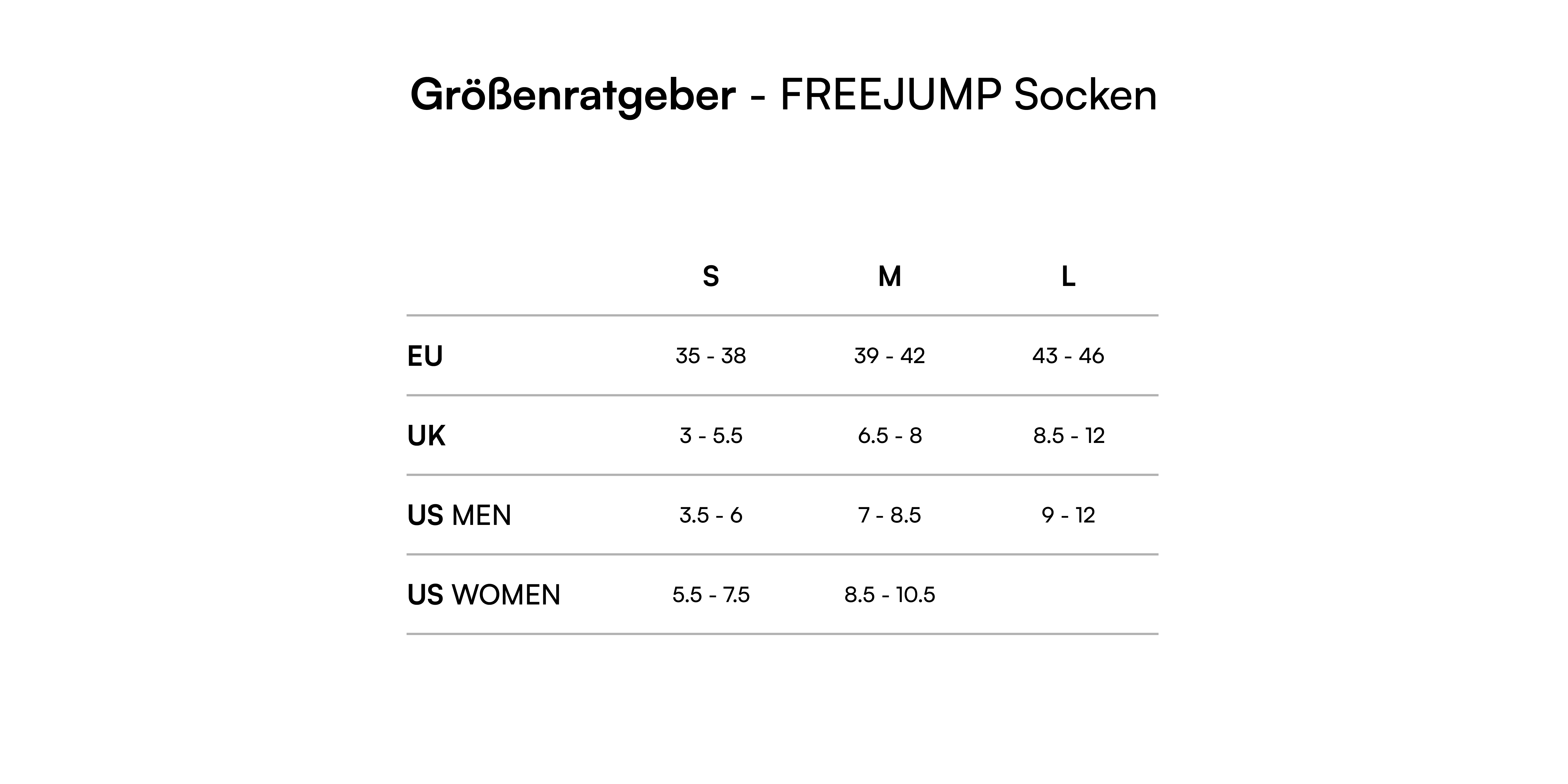 Size guide - FREEJUMP Socken