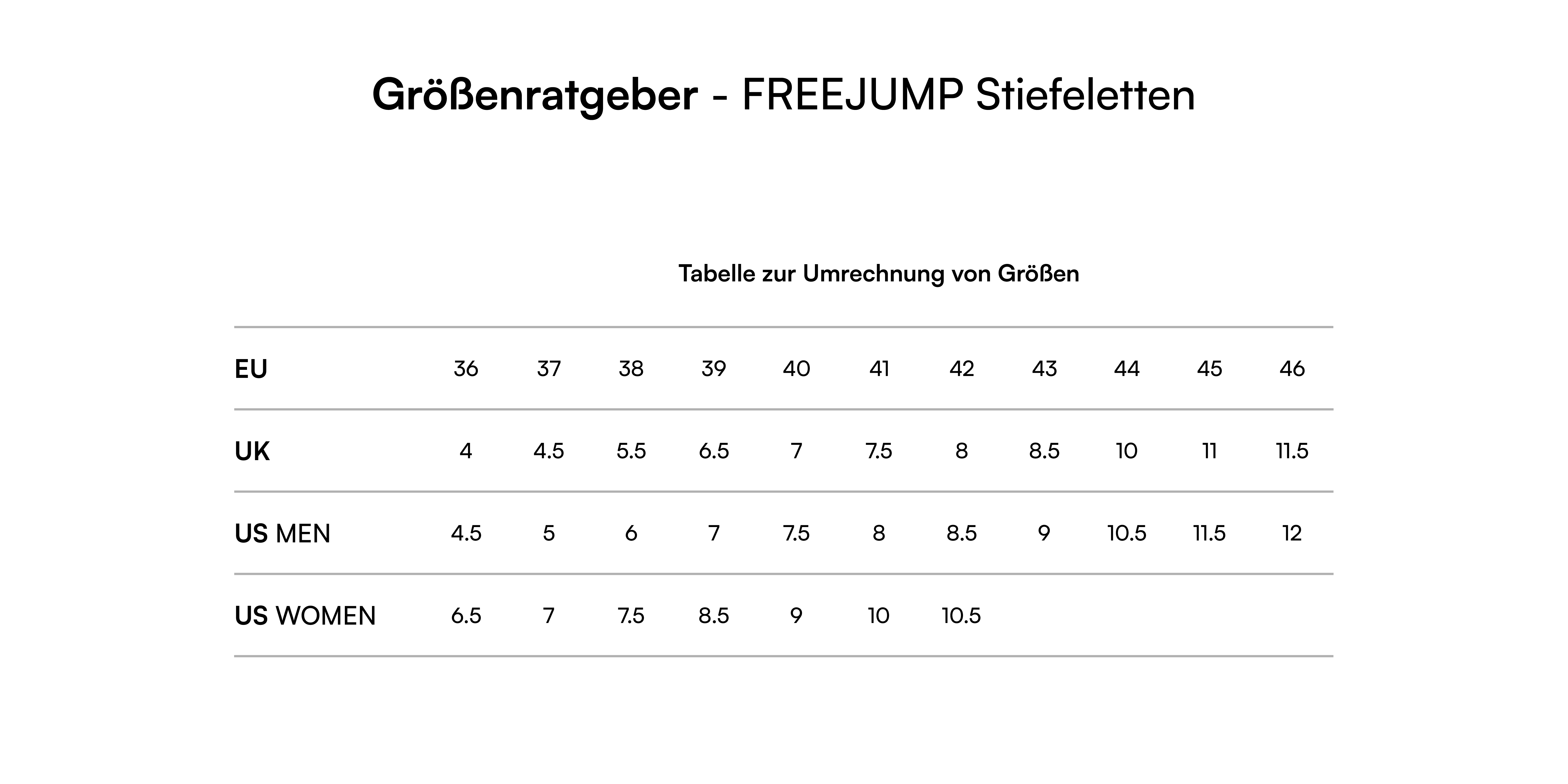 Size guide - FREEJUMP Stiefeletten